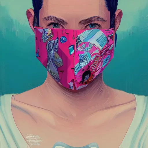 Image similar to Fashion weak portrait of people with sanitary mask, Tristan Eaton, artgerm, Victo Ngai, RHADS, ross draws