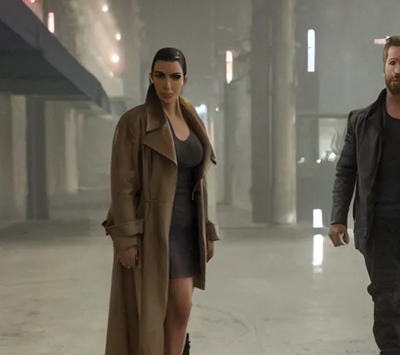 Image similar to a movie still of kim kardashian sitting with ryan gosling in the movie blade runner 2 0 4 9