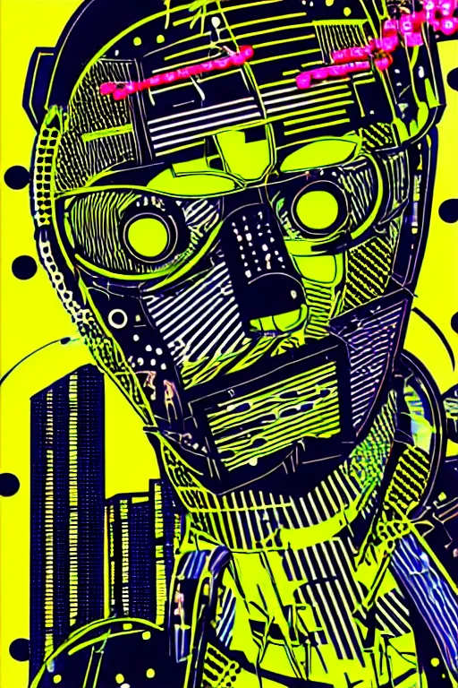 Image similar to futuristic japanese cyberpunk by roy lichtenstein, by andy warhol, ben - day dots, pop art, bladerunner, pixiv contest winner, cyberpunk style, cyberpunk color scheme, mechanical, high resolution, hd, intricate detail, fine detail, 8 k