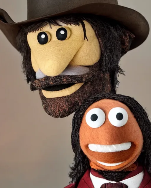 Image similar to john marston as a muppet. highly detailed felt. hyper real photo. 4 k.