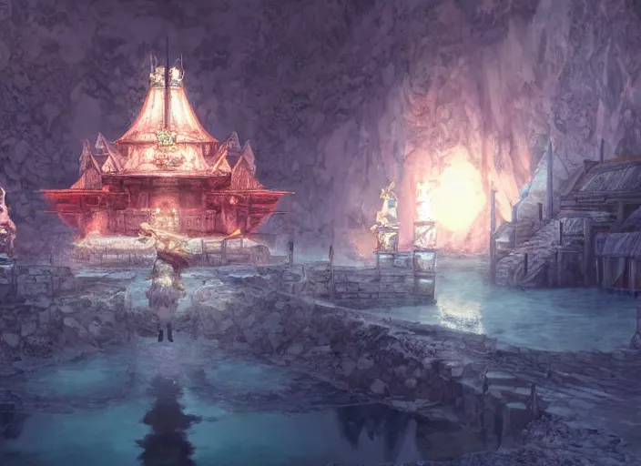 Image similar to Fantasy ice temple. hidari, color page, tankoban, 4K, tone mapping, Akihiko Yoshida.