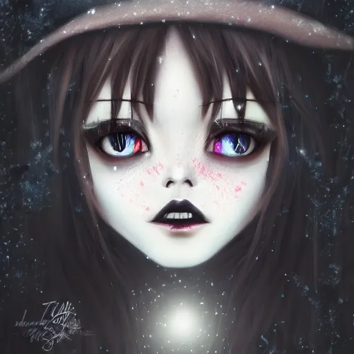 portrait of beautiful darkness witch 3D anime girl,, Stable Diffusion