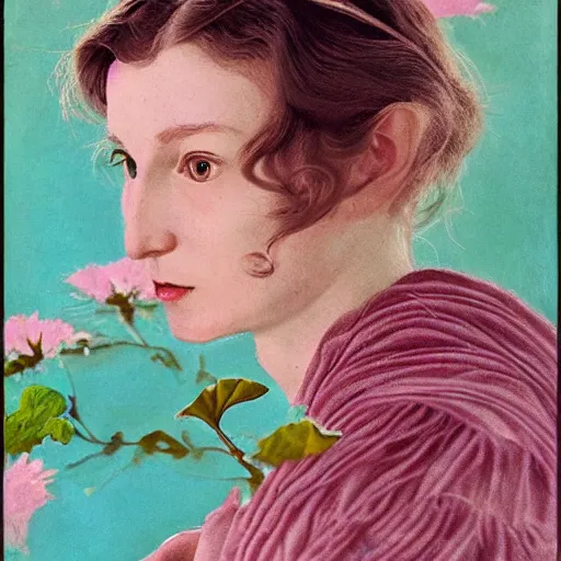 Image similar to a lot of flowers morphing in a beautiful girls face, film still by wes anderson, depicted by balthus, limited color palette, very intricate, art nouveau, highly detailed, lights by hopper, soft pastel colors, minimalist