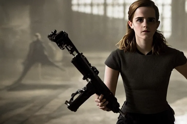 Image similar to emma watson, movie still, sharp focus, cinematic Christopher nolan film