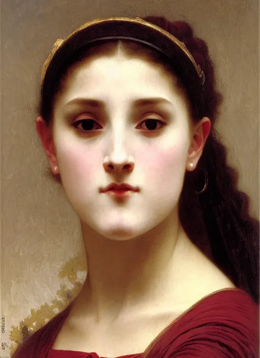 Image similar to portrait of young woman in renaissance dress and renaissance headdress, art by william - adolphe bouguereau