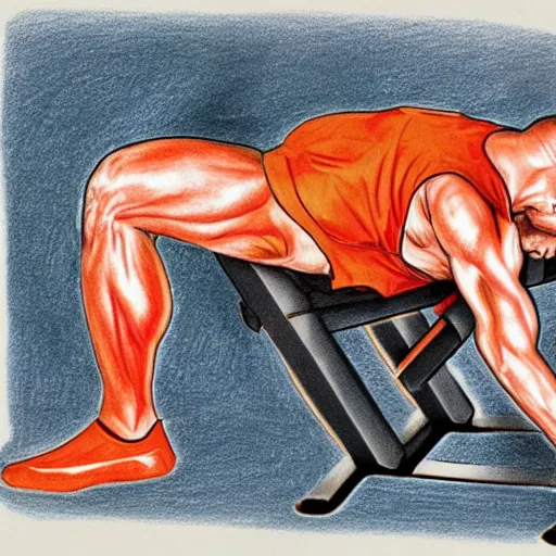 Image similar to coloured drawing of a man leg pressing,