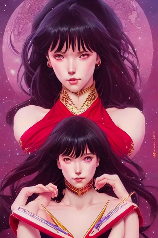 Image similar to Sailor Mars, fantasy, intricate, elegant, highly detailed, digital painting, artstation, concept art, matte, sharp focus, illustration, art by Artgerm and Greg Rutkowski and Alphonse Mucha