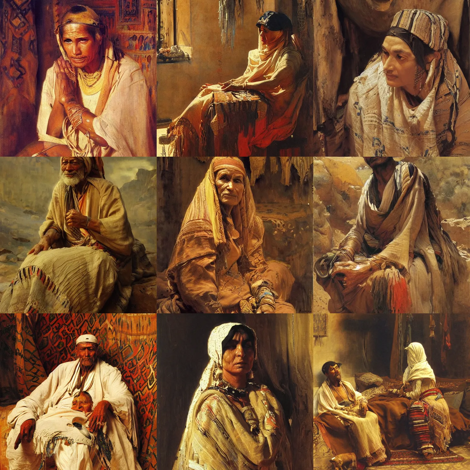 Prompt: orientalism painting of an aged desert mummy by theodore ralli and nasreddine dinet and anders zorn and nikolay makovsky and edwin longsden long, oil on canvas, masterful intricate artwork, excellent lighting, high detail 8 k