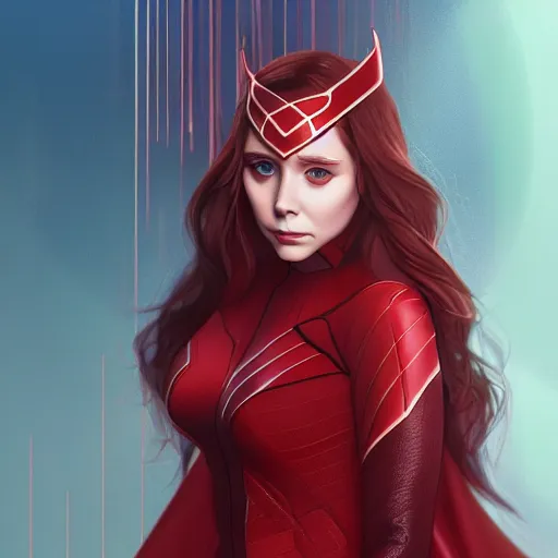 Image similar to Elizabeth Olsen as Scarlet Witch portrait, male anime style, illustrated by Avetetsuya Studios, intricate, detailed, photorealistic, trending on artstation, studio lighting, 4k, 8k