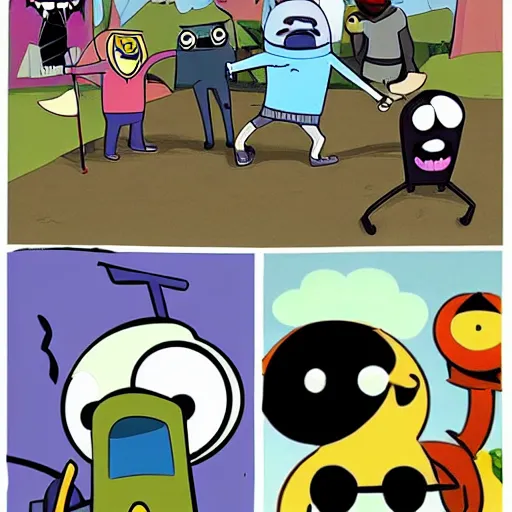Image similar to Adventure Time characters in the art stylings of Spy vs Spy from Mad TV