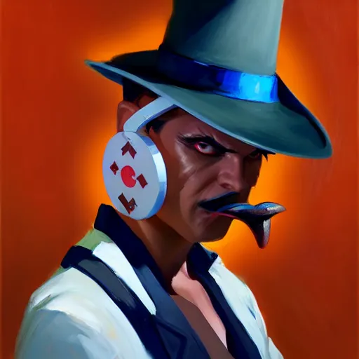 Image similar to greg manchess portrait painting of casino roulette with a mouth as overwatch character, medium shot, asymmetrical, profile picture, organic painting, sunny day, matte painting, bold shapes, hard edges, street art, trending on artstation, by huang guangjian and gil elvgren and sachin teng