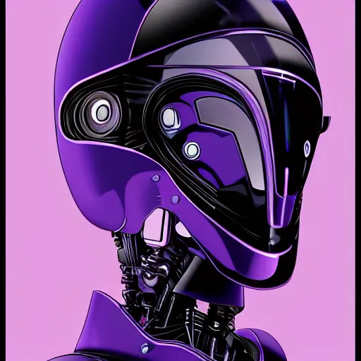 Image similar to self portrait of a robot raven with purple and black body armor, digital art, realistic, ultradetailed, concept art, art by Syd Mead and Moebius, trending on artstation, devianart, cgsociety