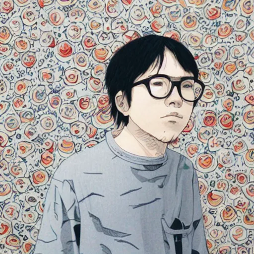 Image similar to a portait of a 2 4 years old man with a sweetshirt made by inio asano, detailed