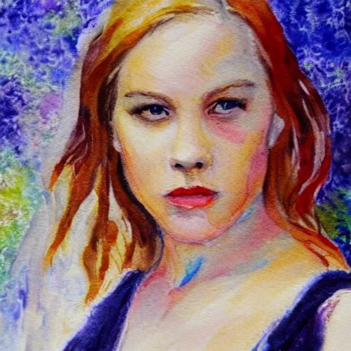 Prompt: abbie cornish, watercolor, in the style of claude monet, beautiful face, award winning, hd, 4 k