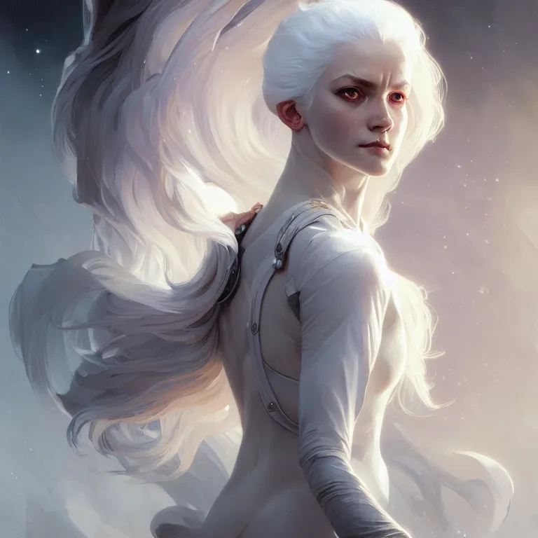 Image similar to gallent whitehaired girl portrait, sci-fi face, elegant, highly detailed, digital painting, artstation, concept art, smooth, sharp focus, illustration, art by artgerm and greg rutkowski and alphonse mucha