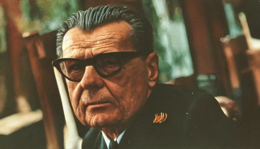 Prompt: Josip Broz Tito, cinestill 800t Agfacolor, heavy grain, high quality, criterion collection