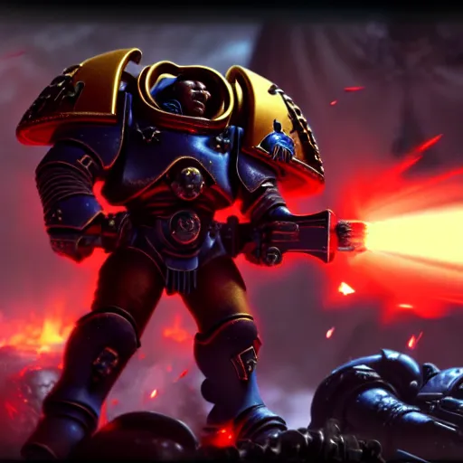 Image similar to Astartes Space Marines fight against space orcs in an epic battle, Cinematic style 4K