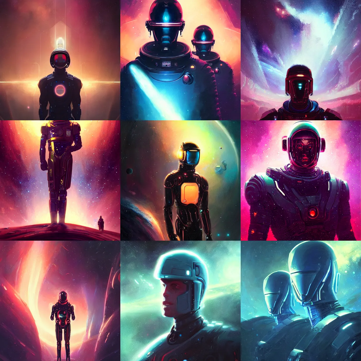Prompt: humanoid _ royal _ space _ men _ in _ a _ nebula, portrait, painting by synthwave futuristic style by greg rutkowski