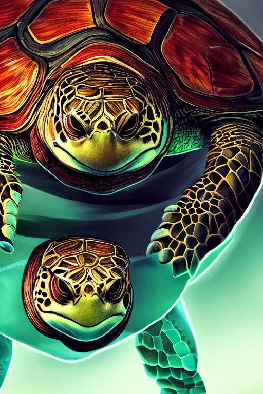 Prompt: buff turtle man, ultra realistic digital art, character design, neon futuristic turtle, turtle character, 4k, HD nature photography