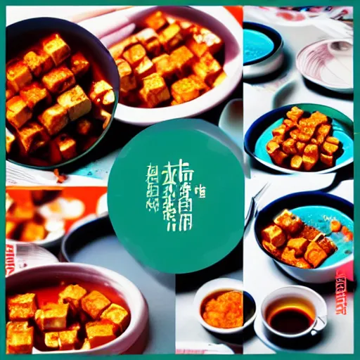 Prompt: mapo tofu, hyperpop aesthetics, album concept art,