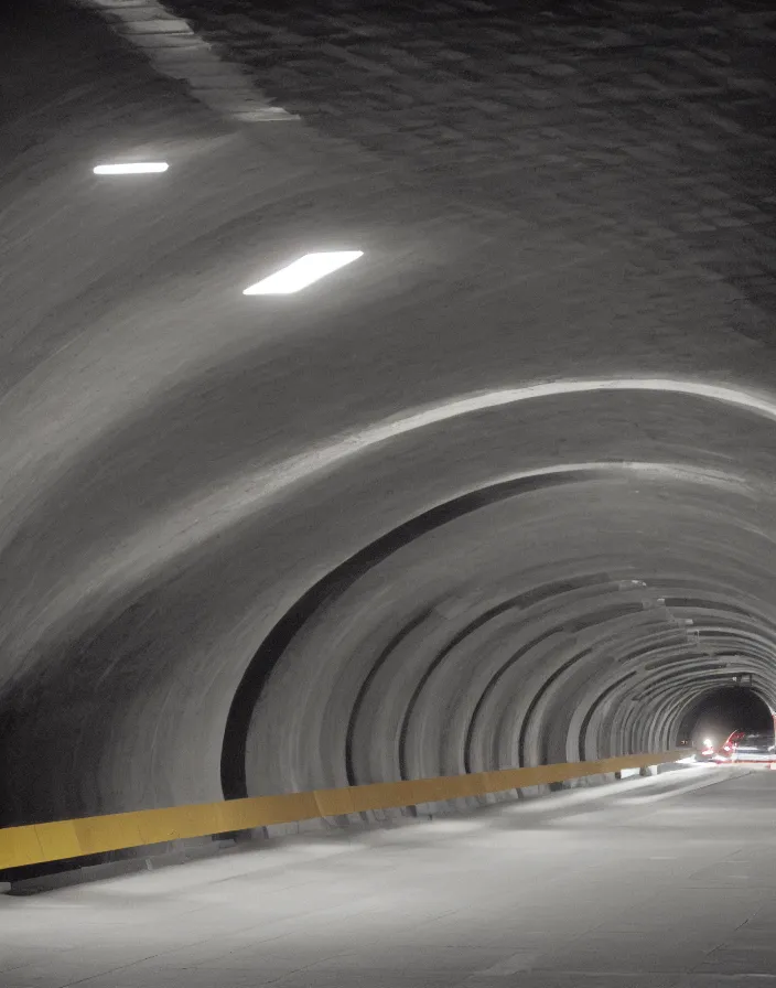 Prompt: tunnel under detroit airport, telephoto zoom, 2 0 0 mm, kodak kodachrome 6 4,