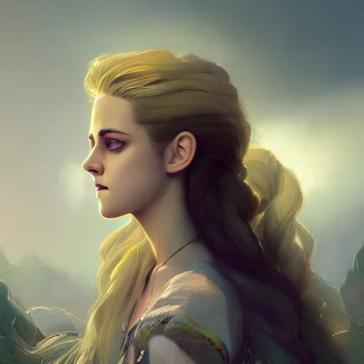 Prompt: kristen stewart as rapunzel, highly detailed, digital painting, artstation, concept art, smooth, sharp focus, illustration, art by wlop, mars ravelo and greg rutkowski