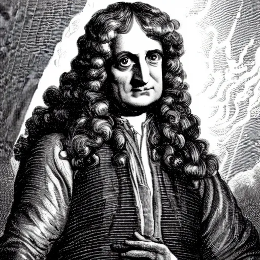 Image similar to an engraving of sir isaac newton as a jedi knight