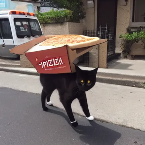 Image similar to a cat working as pizza delivery man