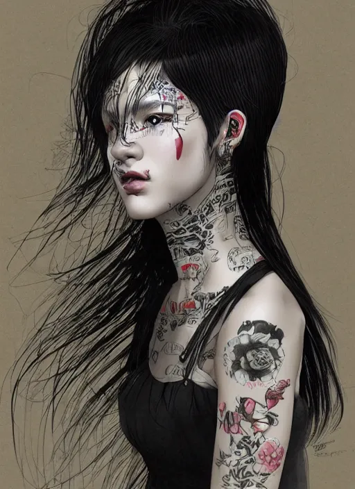 Prompt: a portrait of a beautiful punk woman by bo feng lin