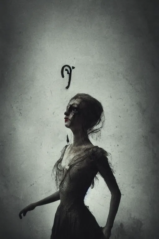 Image similar to dark ballerina, emil melmoth, concept art, deviantart, dark, 3 5 mm, chiaroscuro, surrealist, victorian, mist, dark, seen from below