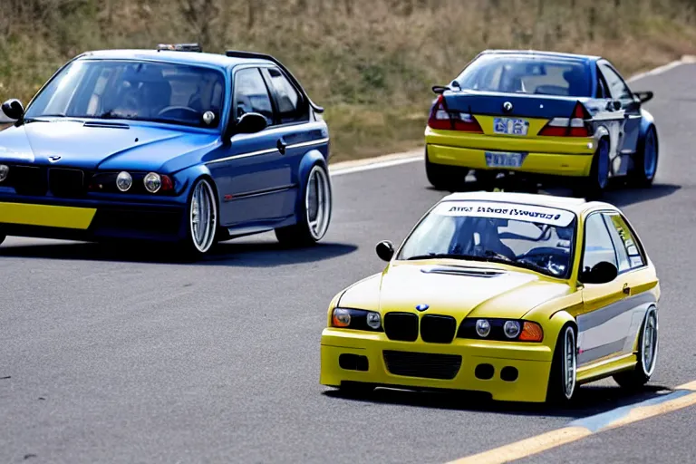 Image similar to minion drifting an e36 bmw