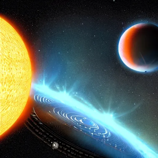 Image similar to dyson sphere around the sun, science fiction, digital art, highly detailed, high quality, high resolution