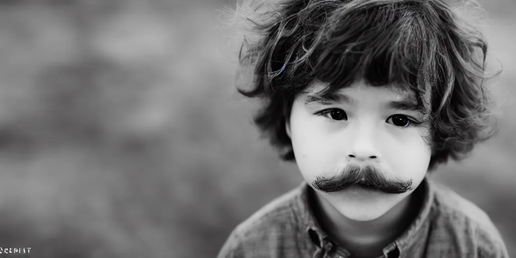 Prompt: little kid with long beautiful mustache, 5 0 mm