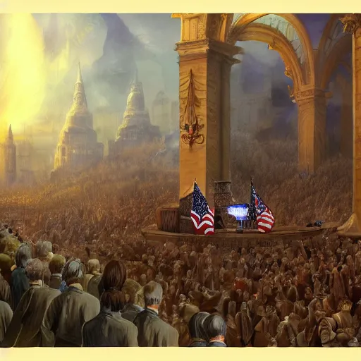 Image similar to donald trump macarena, a detailed matte painting by anton pieck, deviantart contest winner, fantasy art, concept art, official art, matte drawing