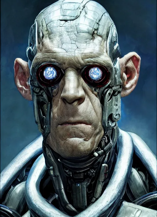 Image similar to michael berryman as victor stone, full body concept, cyborg, borg, strogg, face of a man, terminator, flesh, quake strogg, doom demon, wolfenstein, monstrous, powerful, symmetry, symmetrical, concept art by ruan jia and greg rutkowski