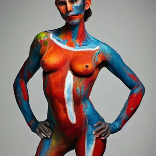 Prompt: human figure bodypaint by graham ingels