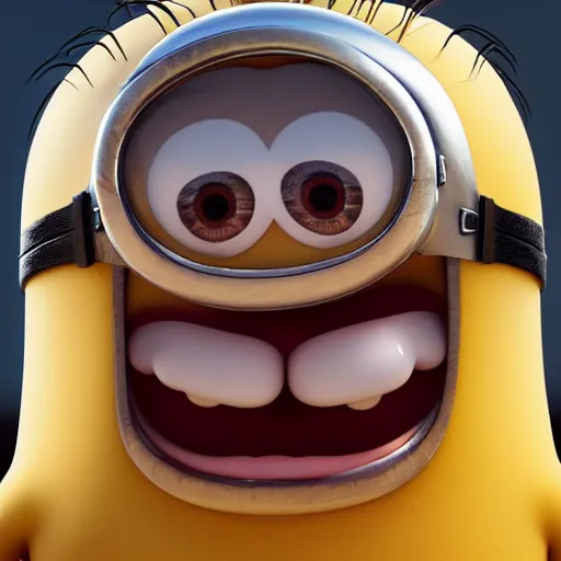 Prompt: an epic painting minion laugh out loud with tears, perfect composition, golden ratio, beautiful detailed, photorealistic, digital painting, concept art, smooth, sharp focus, illustration, artstation trending, octane render, unreal engine