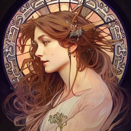 Image similar to amazing lifelike award winning pencil illustration of alphonse mucha trending on art station artgerm greg rutkowski alphonse mucha cinematic