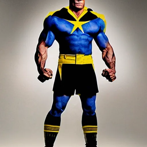 Prompt: a photo The rock with wolverine uniform