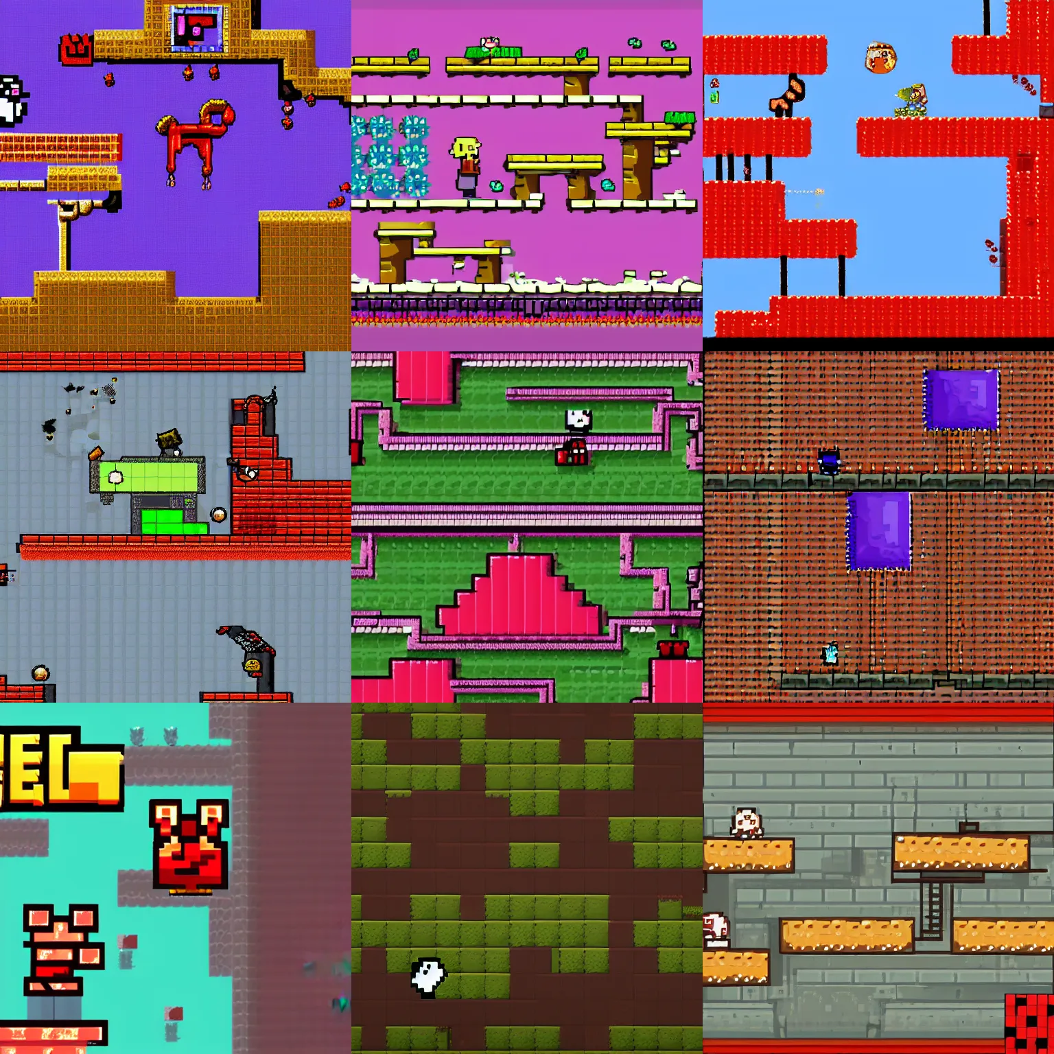 Prompt: 2D indie game platformer level, extreme detail, pixel art, style of Super Meat Boy