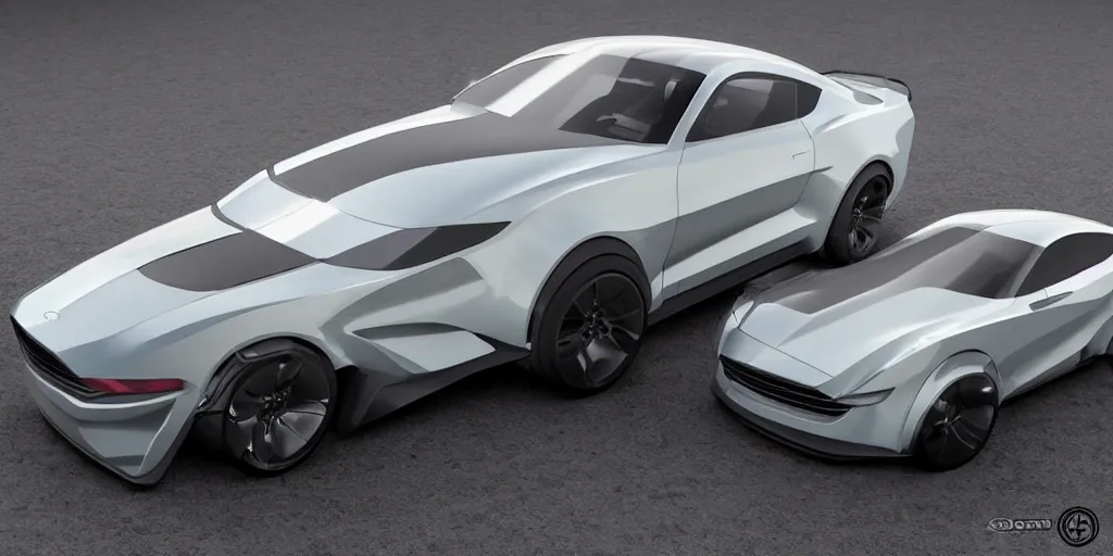 Image similar to hybrid design of Ford Mustang GT 1970 and Aston Martin 2022. No background, concept art style.