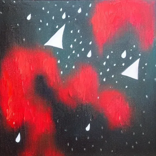 Image similar to rain, moon, knight and princess, oil painting, red and black, bloom, detailed, coherent like dalle 2