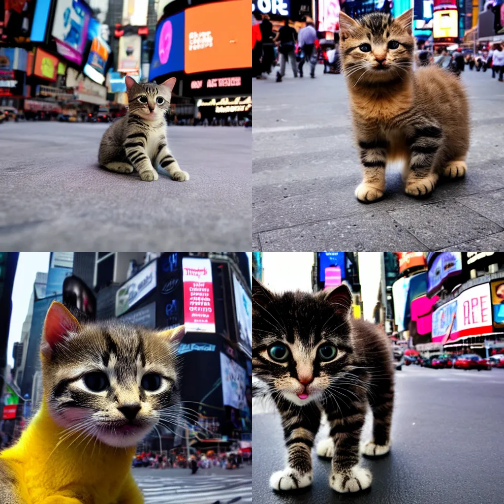 Image similar to baby cat in new york times square, award winning photo