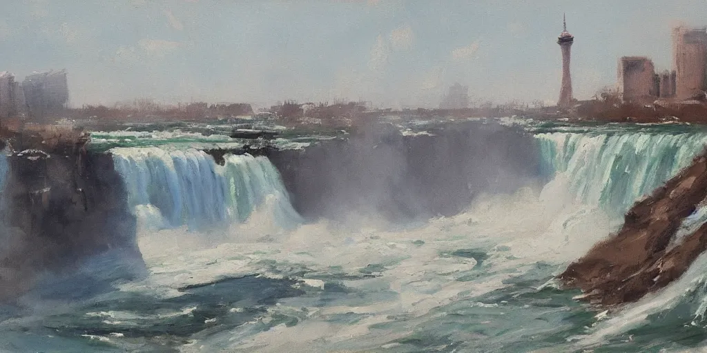 Prompt: painting of niagara falls by richard schmid, alla prima, loose gestural painterly