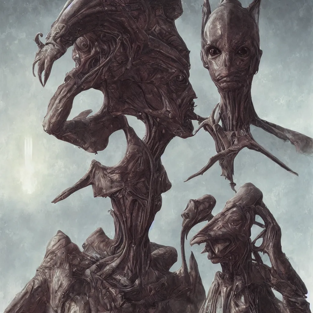 Prompt: photorealistic portrait depiction of a beautiful alien, latex domme, extraterrestrial, sharp focus, by wayne barlowe, by corbusier, by greg rutkowski, ornate painting, high quality