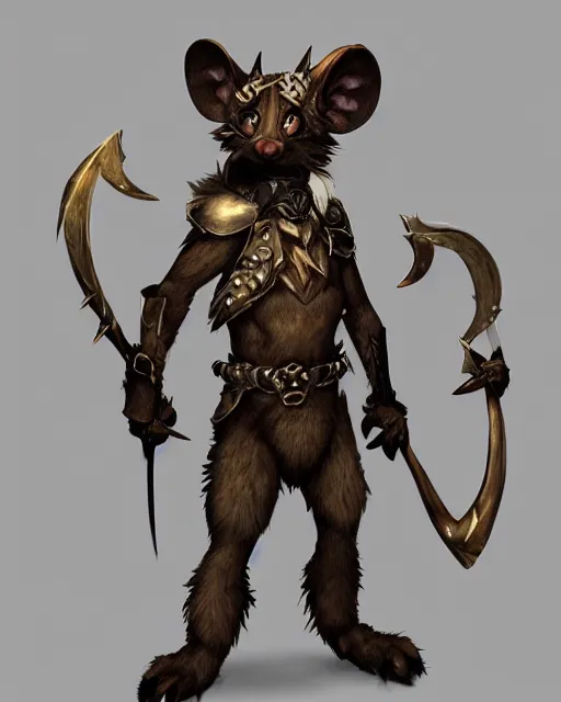 Image similar to a full body shot of an anthro furry rat wearing a fantasy armor holding a bow, fantasy, artstation, furry art, furaffinity, deviantart, symmetrical, highly detailed, award winning, trending