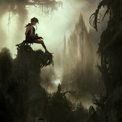 Image similar to lost boys peter pan never never land, darkwave, darksynth, concept art, sharp, digital matte painting, art by luis royo, greg rutkowski, wlop, dramatic lighting, trending on artstation