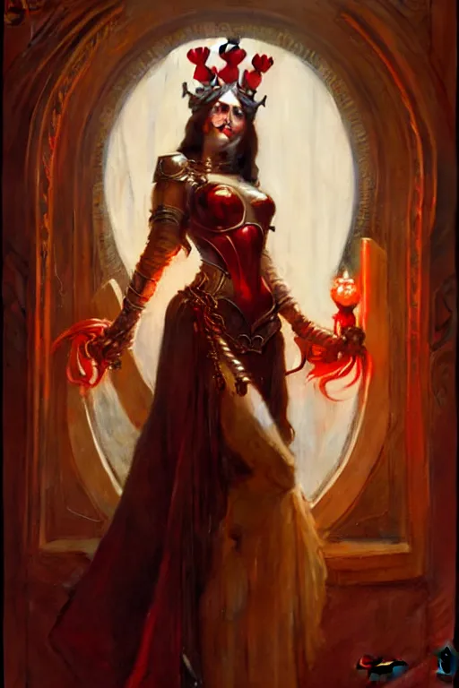 Prompt: queen of hearts by gaston bussiere, bayard wu, greg rutkowski, giger, maxim verehin