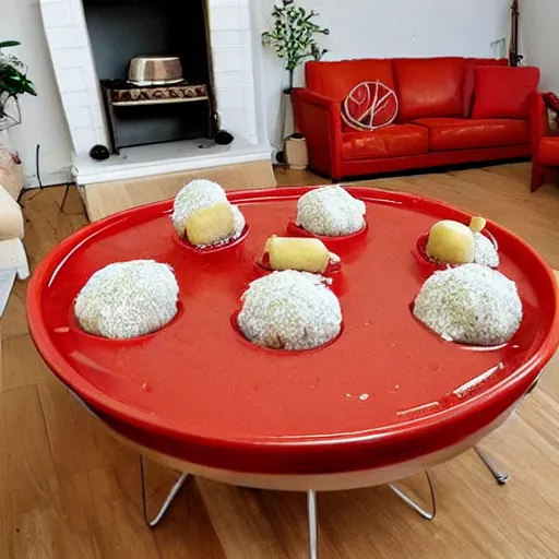 Image similar to spaghetti and meatballs shaped into a living room set