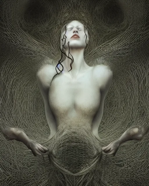 Image similar to conjuring an image from noise, by michael parkes, brooke shaden, and greg rutkowski, intricate, artgerm